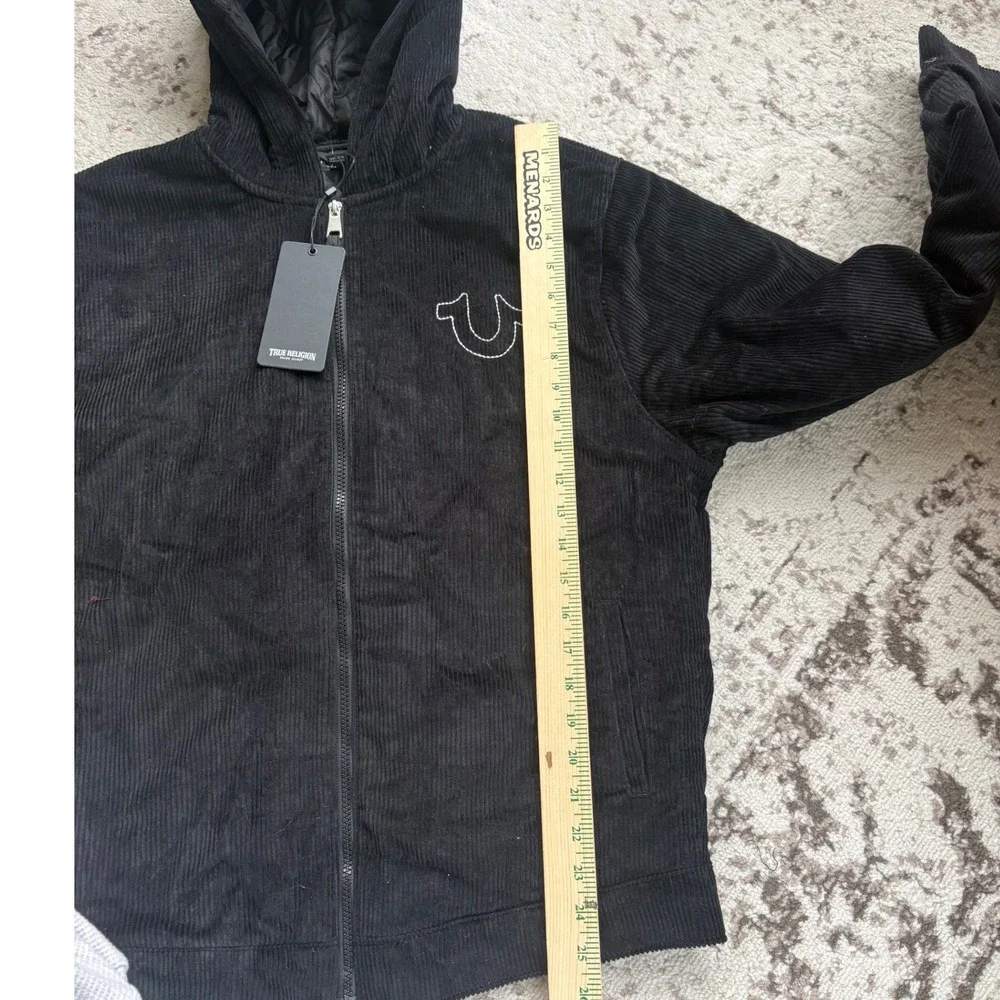 True Religion‎ Mens Corduroy Jacket Bomber Black Hooded Full Zip size small